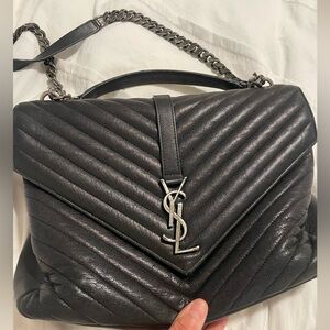 AUTHENTIC YSL College Large Flap YSL Shoulder Bag in Quilted Leather